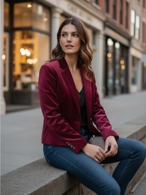 Talbots Burgundy Velvet Blazer Tailored Festival Y2K